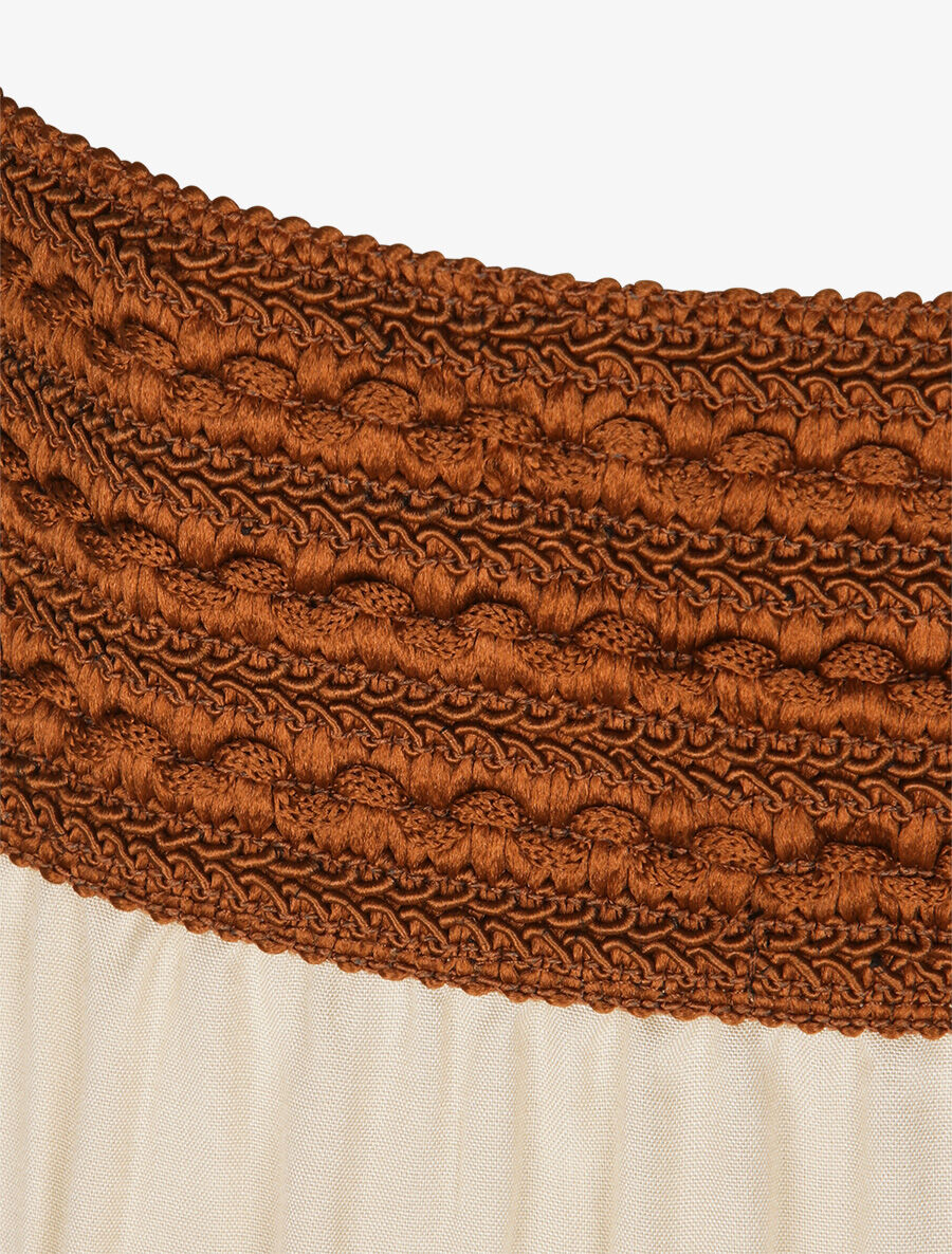 Jupe longue unie à taille haute contrastante - Beige - 4