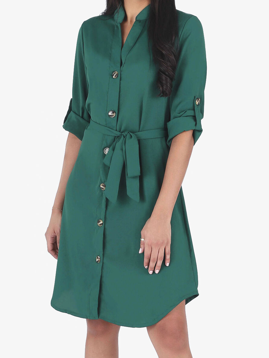 Robe chemise à manches longues et boutons - Vert - 4