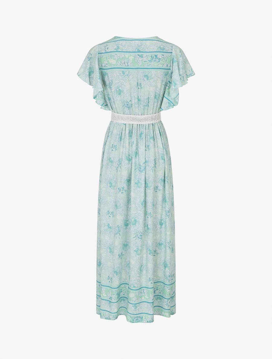 Robe longue élastiquée imprimé floral - Vert - 2
