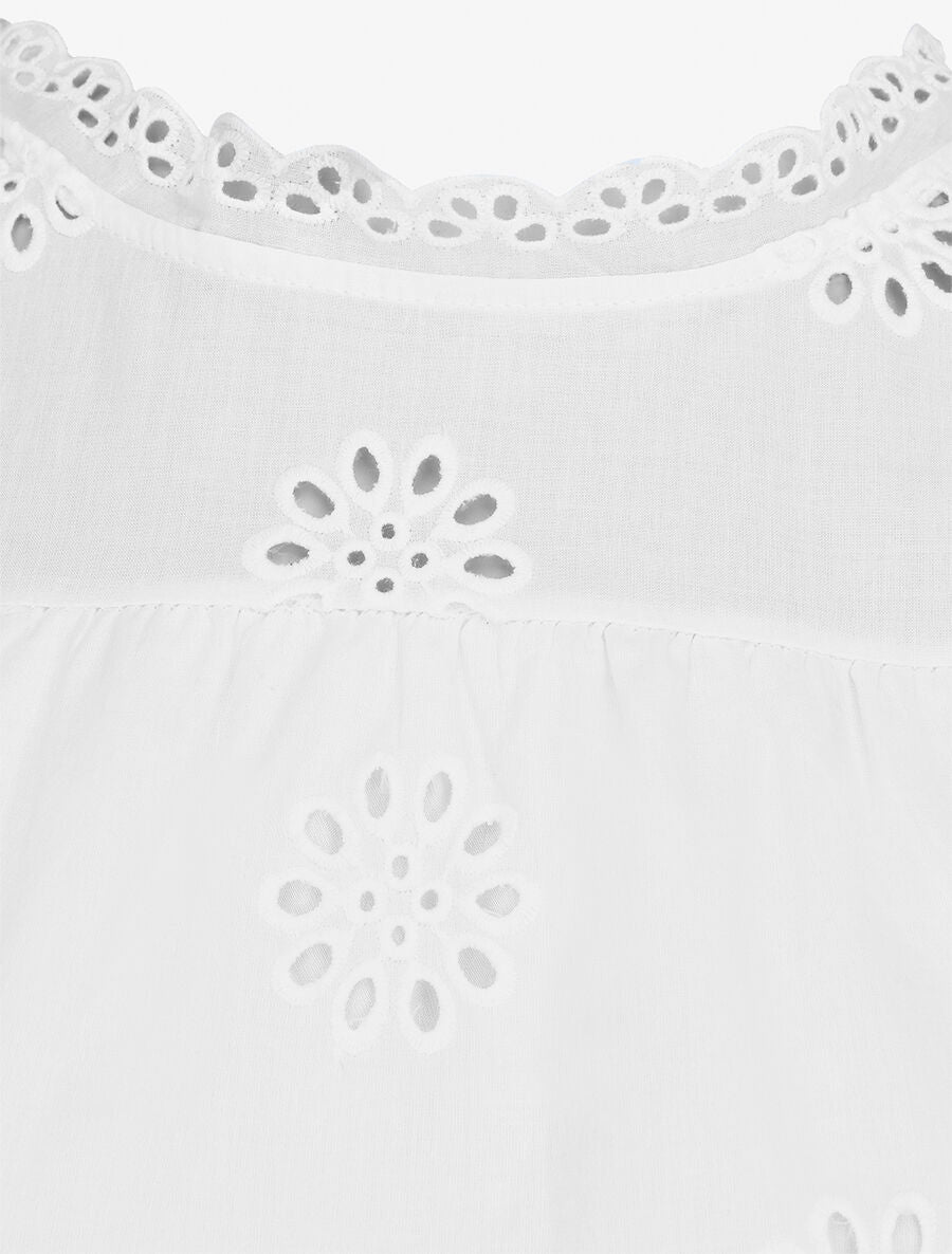 Blouse unie sans manches à motif fleurs - Blanc - 3