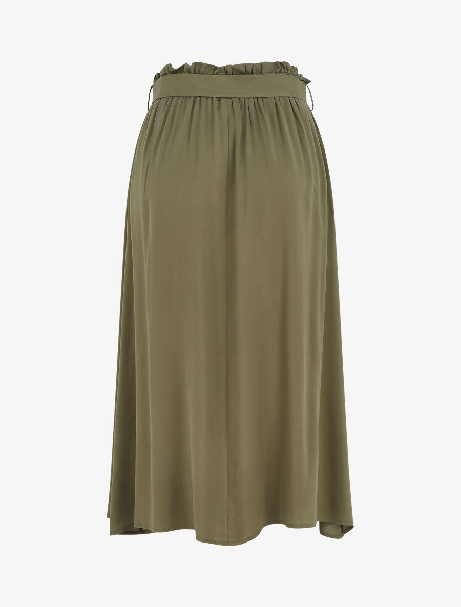 Jupe midi unie évasée à boutons - Kaki - 2
