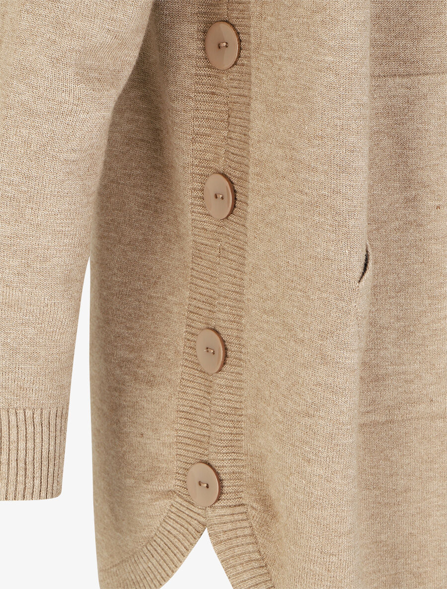 Gilet mi-long à capuche et boutons décoratifs - Beige - 3