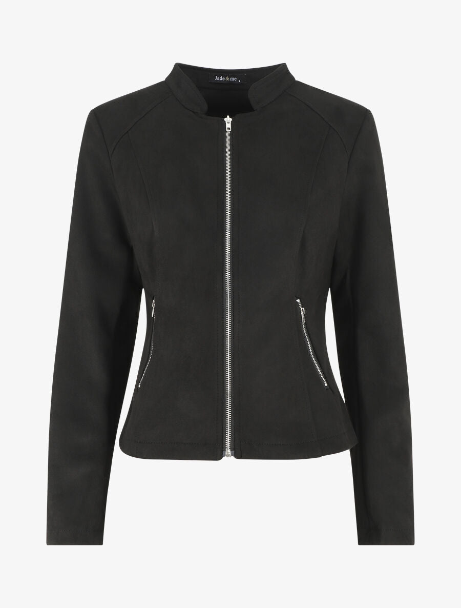 Veste droite en suédine poches zippées - Noir - 4