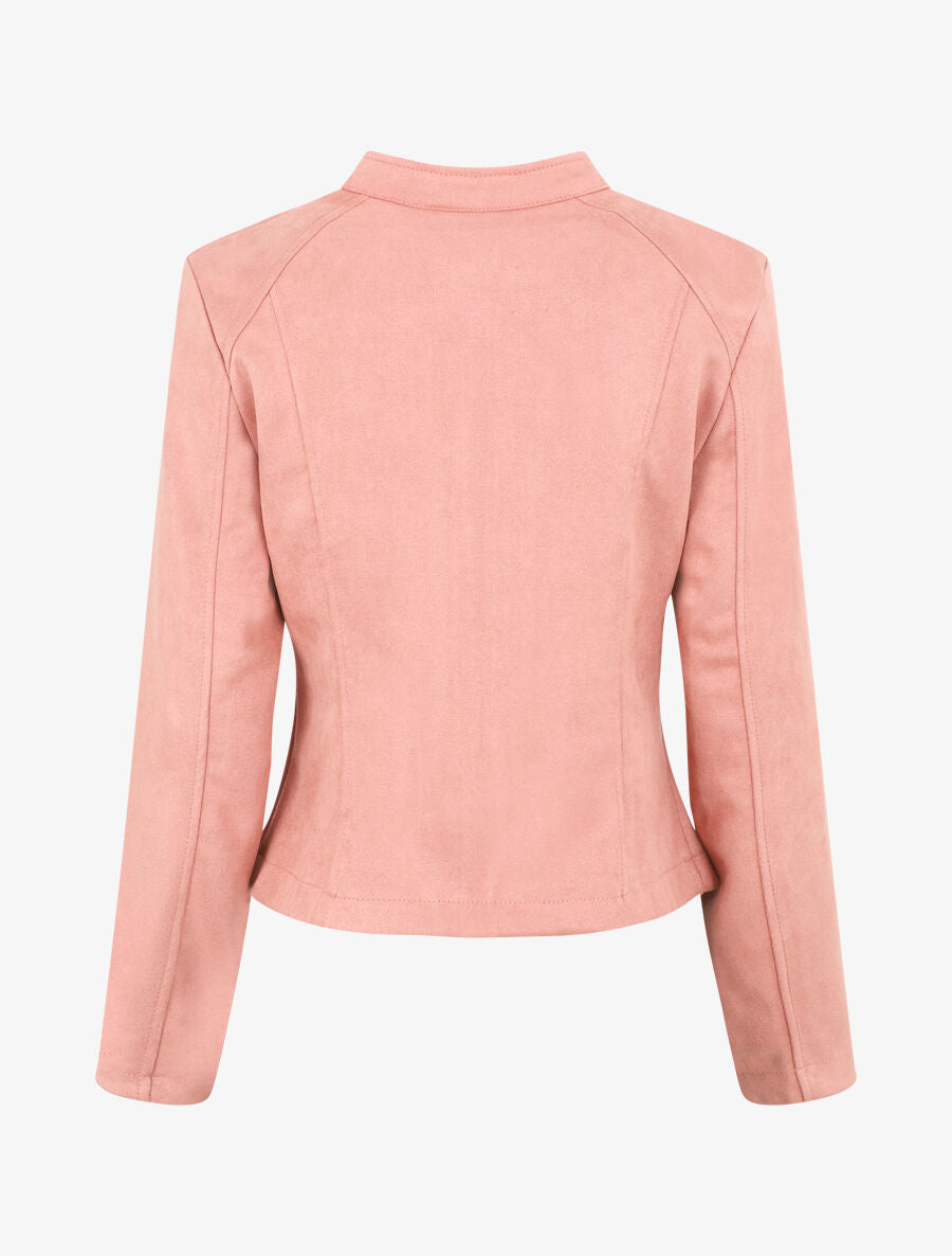 Veste droite en suédine poches zippées - Rose - 2