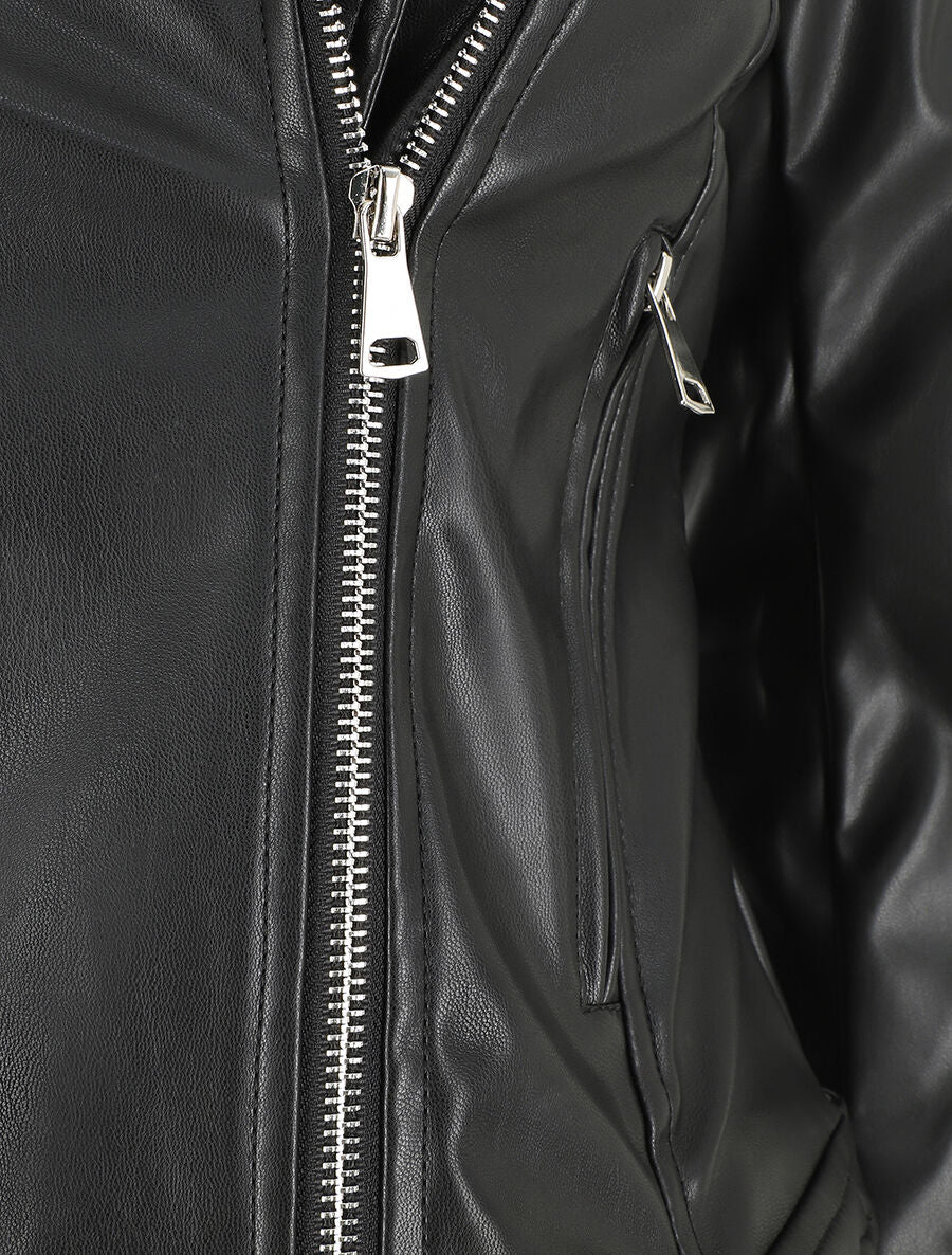 Veste droite en simili - Noir - 3