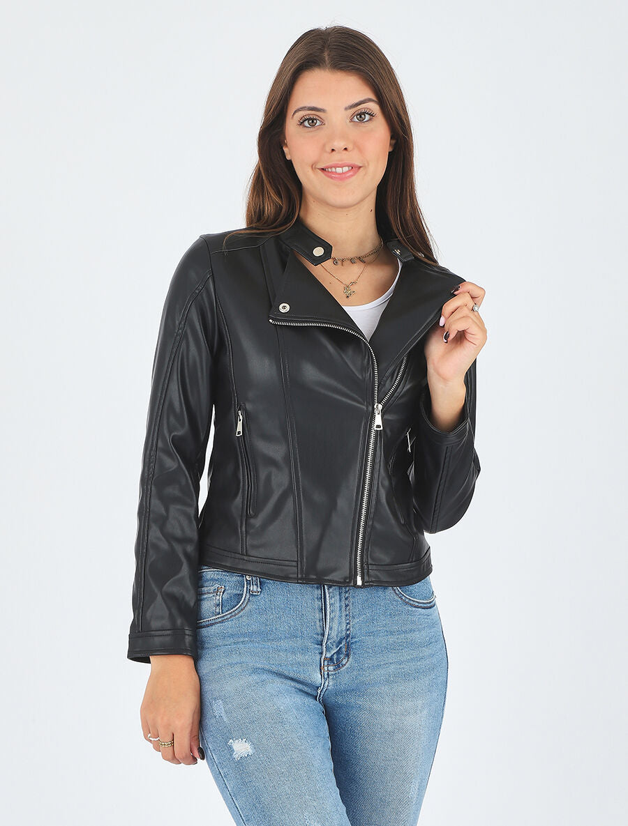 Veste droite en simili - Noir - 4