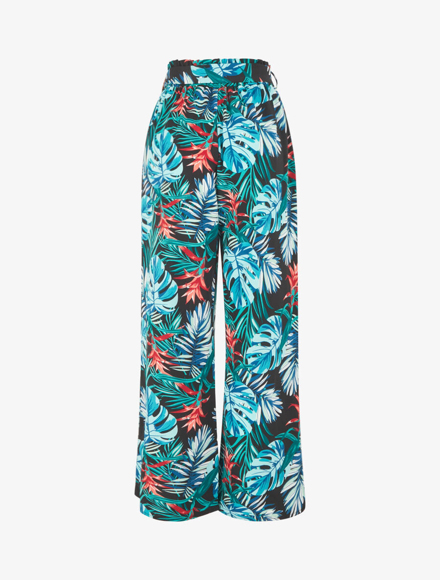 Pantalon ample à imprimé feuillage - Bleu - 2