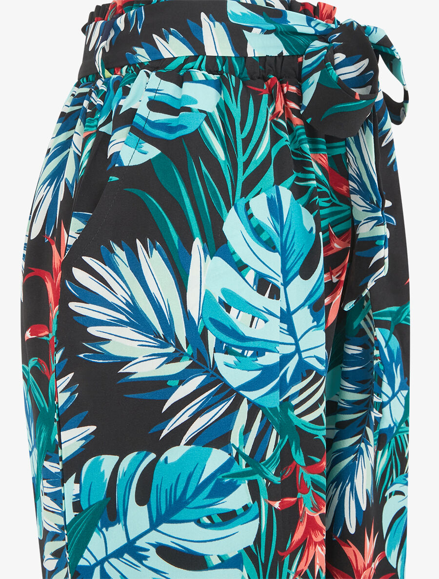 Pantalon ample à imprimé feuillage - Bleu - 3