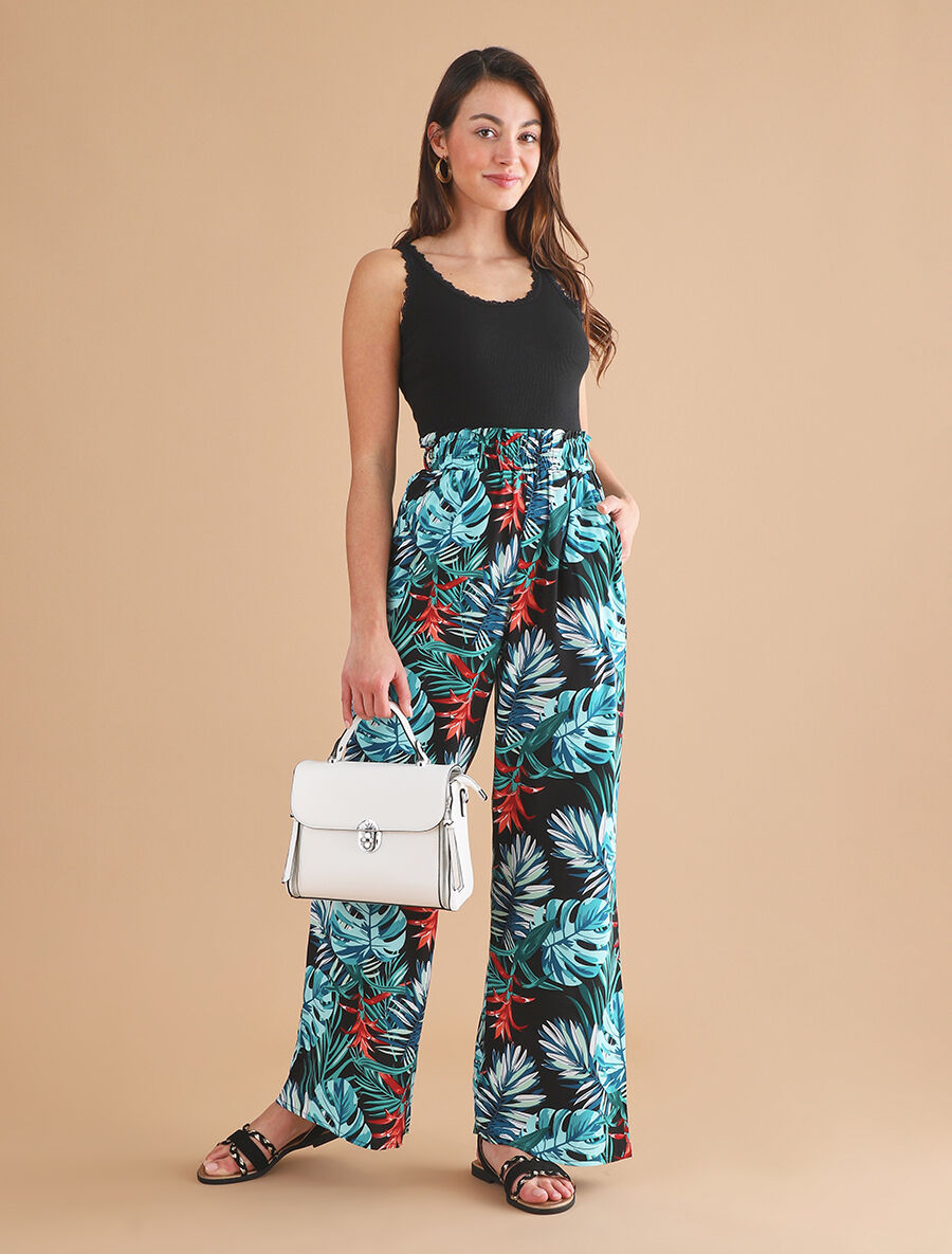 Pantalon ample à imprimé feuillage - Bleu - 4