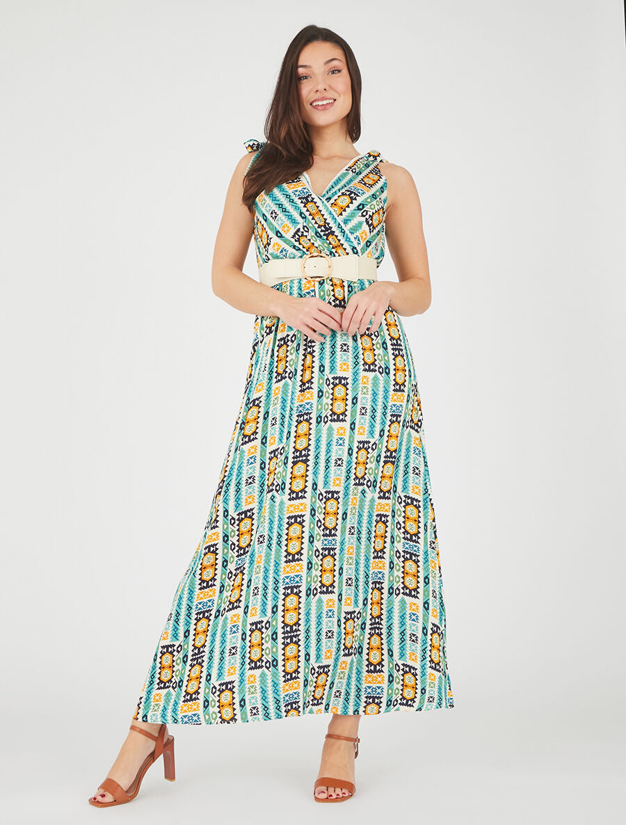 Robe imprimé mosaïque à nœuds aux épaules - Vert d&