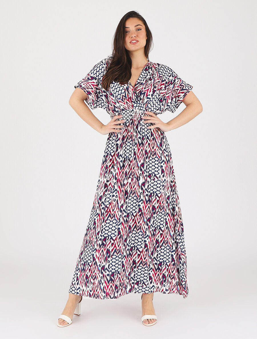 Robe longue manches courtes imprimé graphique - Marine - 4