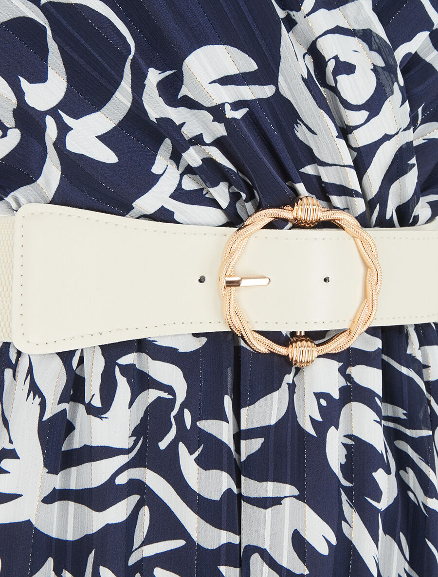 Robe mi-longue imprimé floral irisé - Marine - 3
