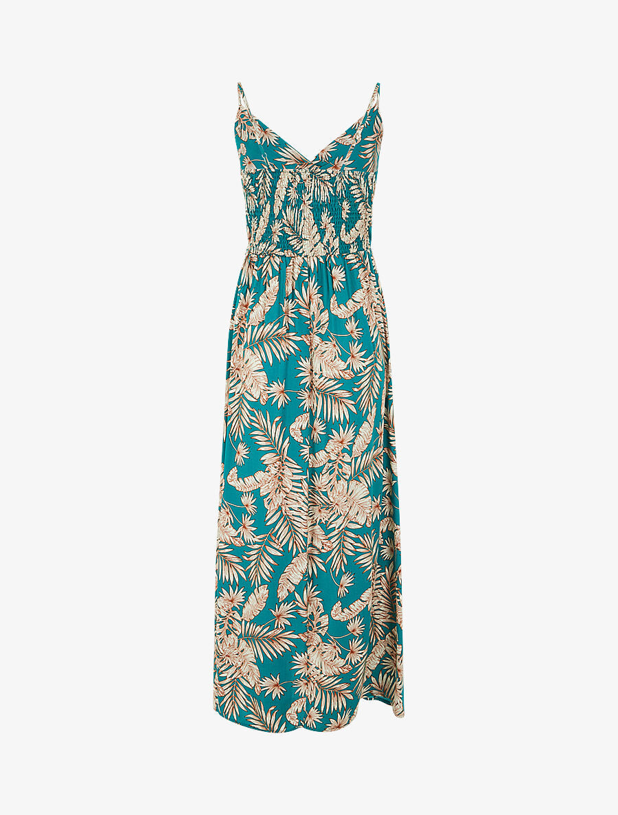Robe longue imprimé feuillage - Bleu canard - 2