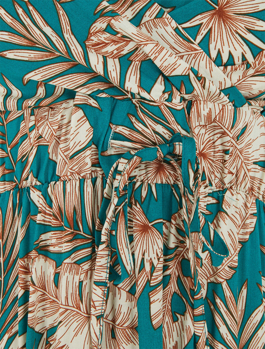 Robe longue imprimé feuillage - Bleu canard - 3