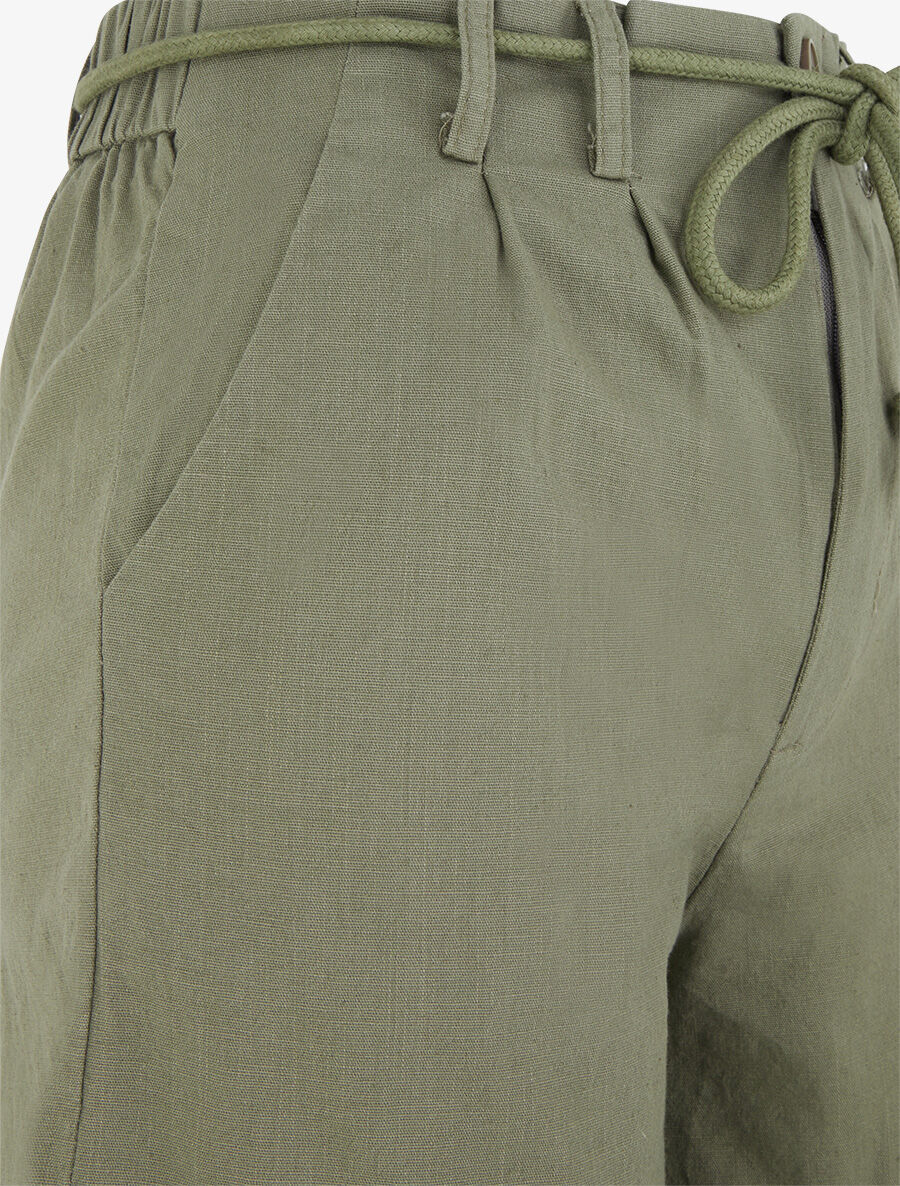 Short uni à revers effet lin - Kaki - 3