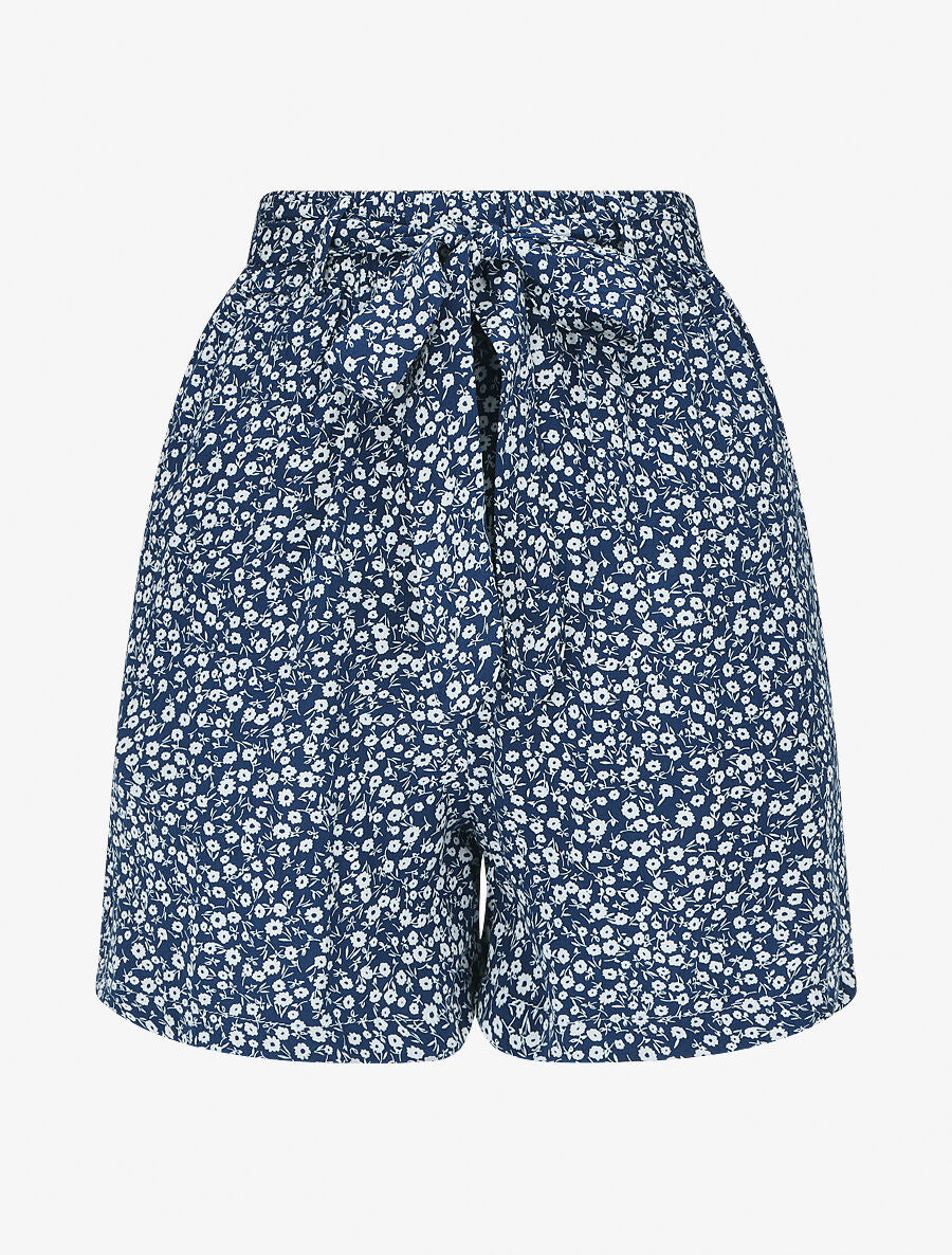 Short fluide imprimé fleuri et ceinturé - Bleu - 4