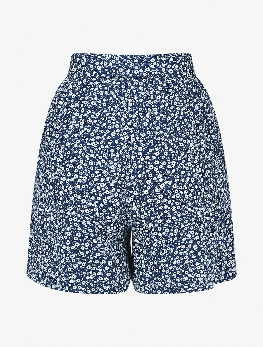 Short fluide imprimé fleuri et ceinturé - Bleu - 2