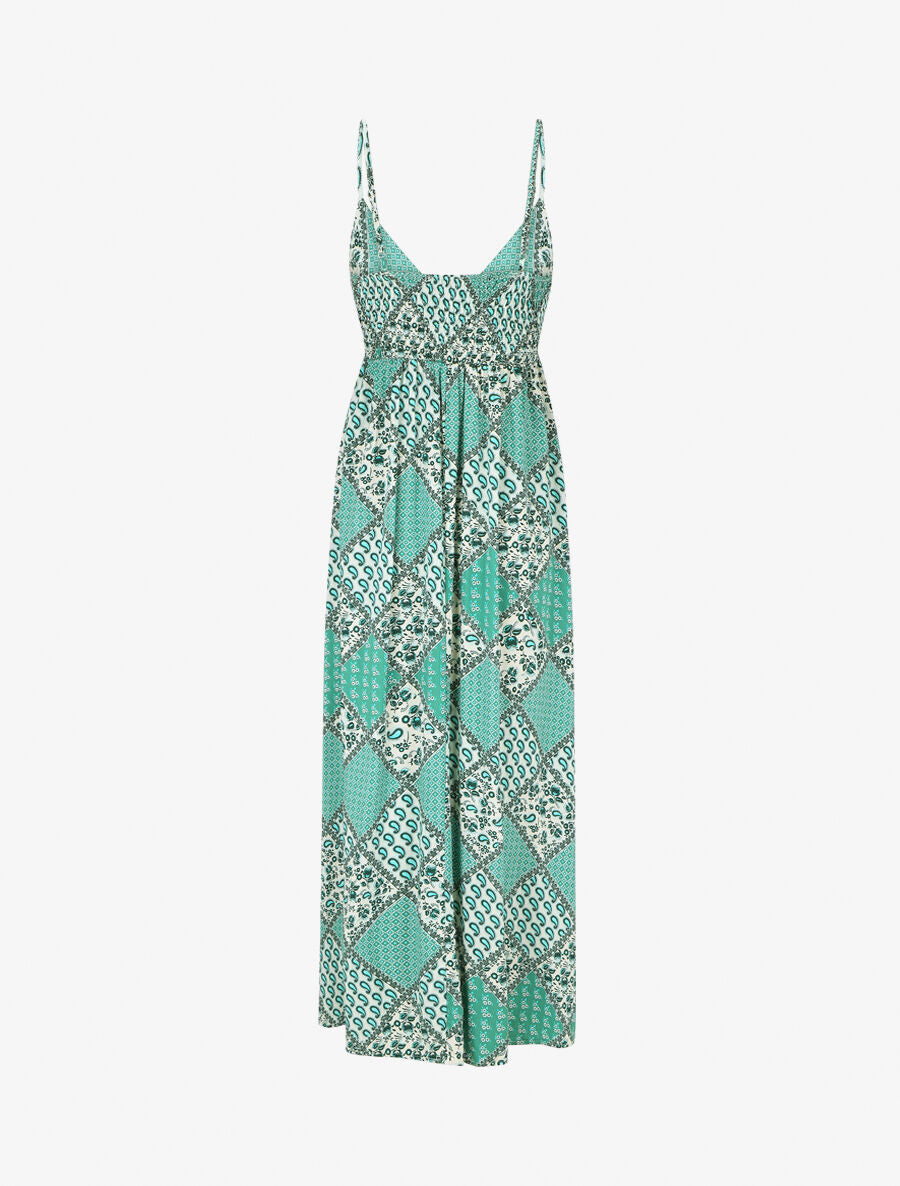 Robe longue à fines bretelles imprimé foulard - Vert - 2