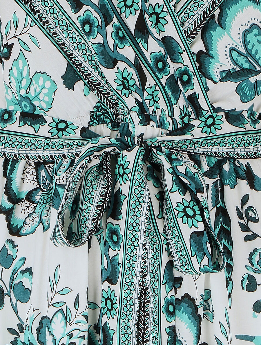 Robe imprimé fleuri à taille élastiquée - Vert - 3
