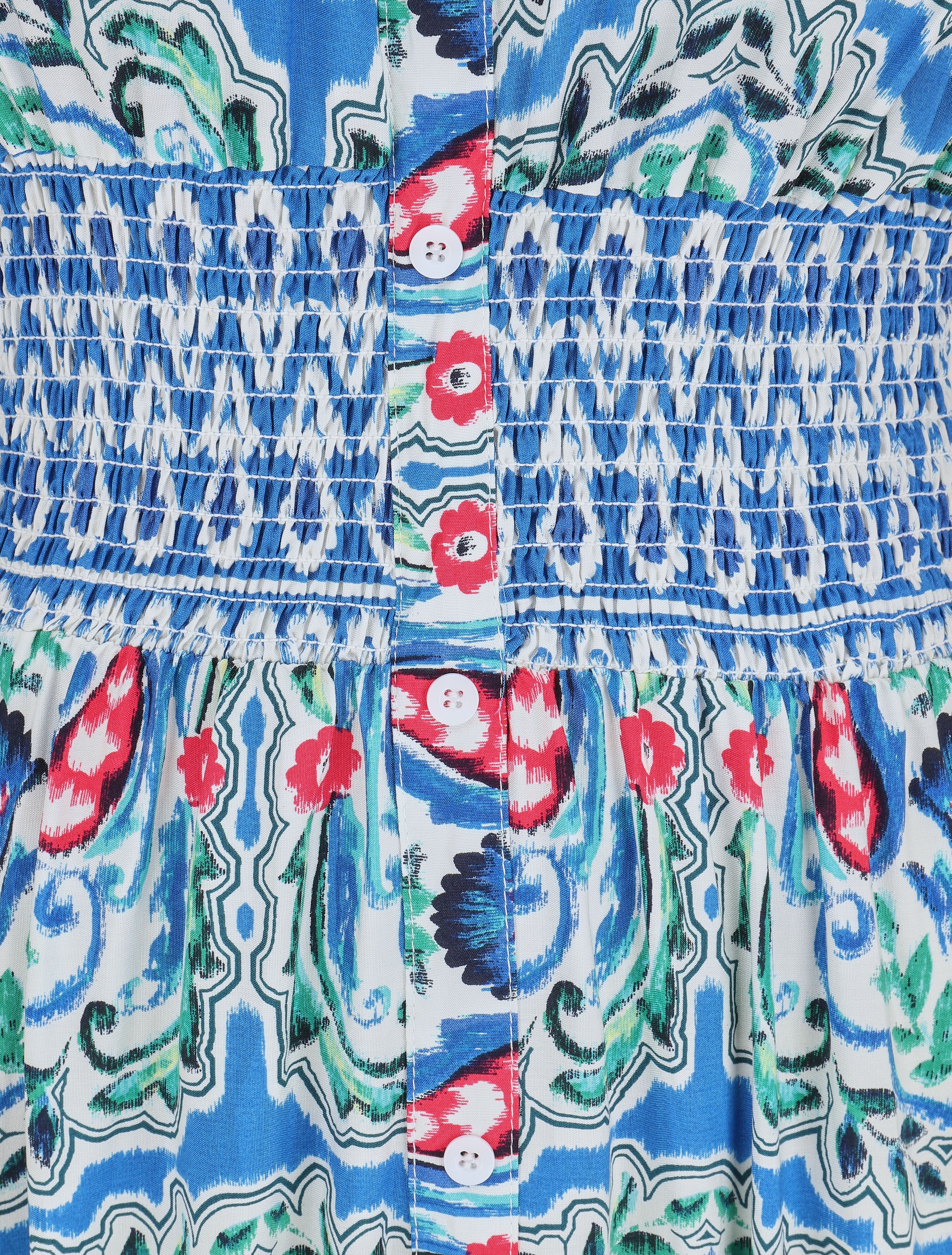 Robe longue à manches courtes imprimé fleurs graphiques - Bleu - 3