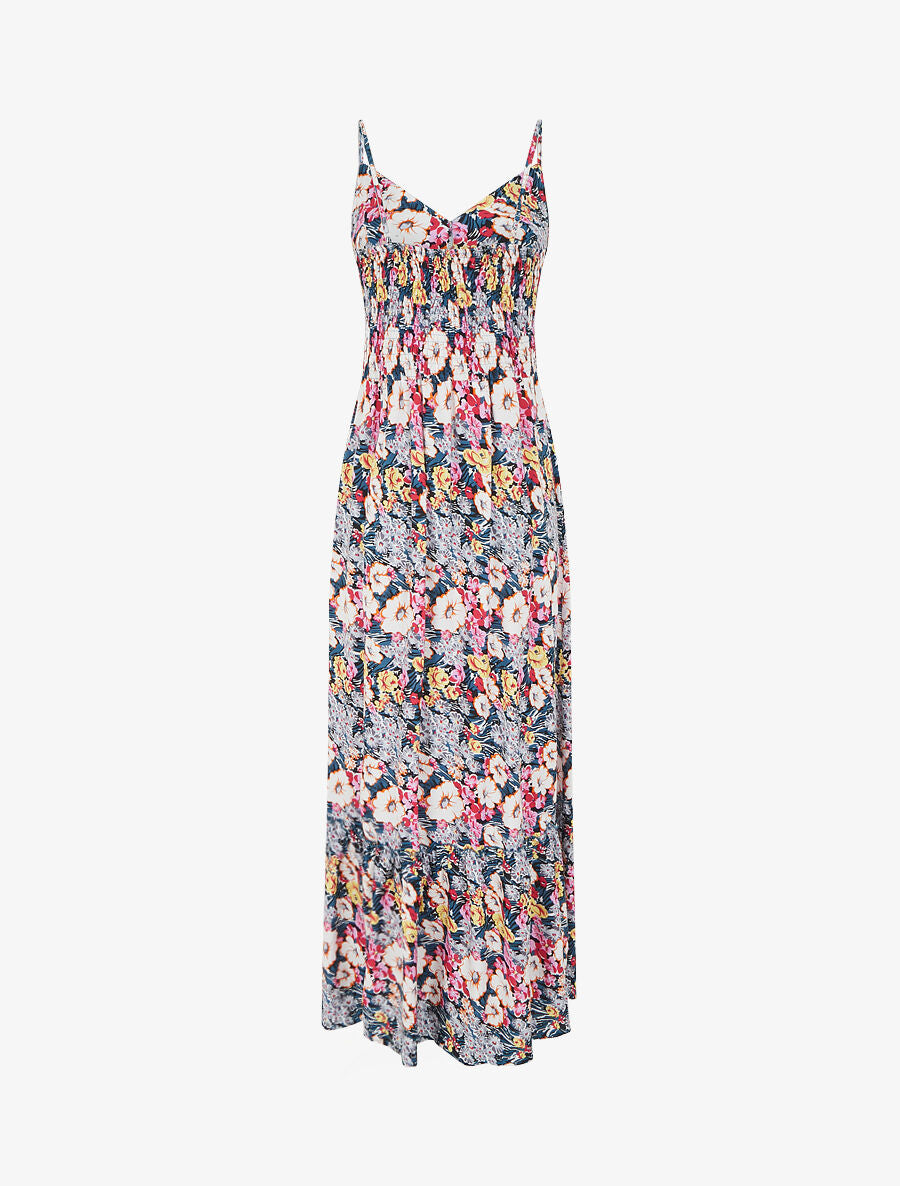 Robe longue fleuri à col V - Noir - 2
