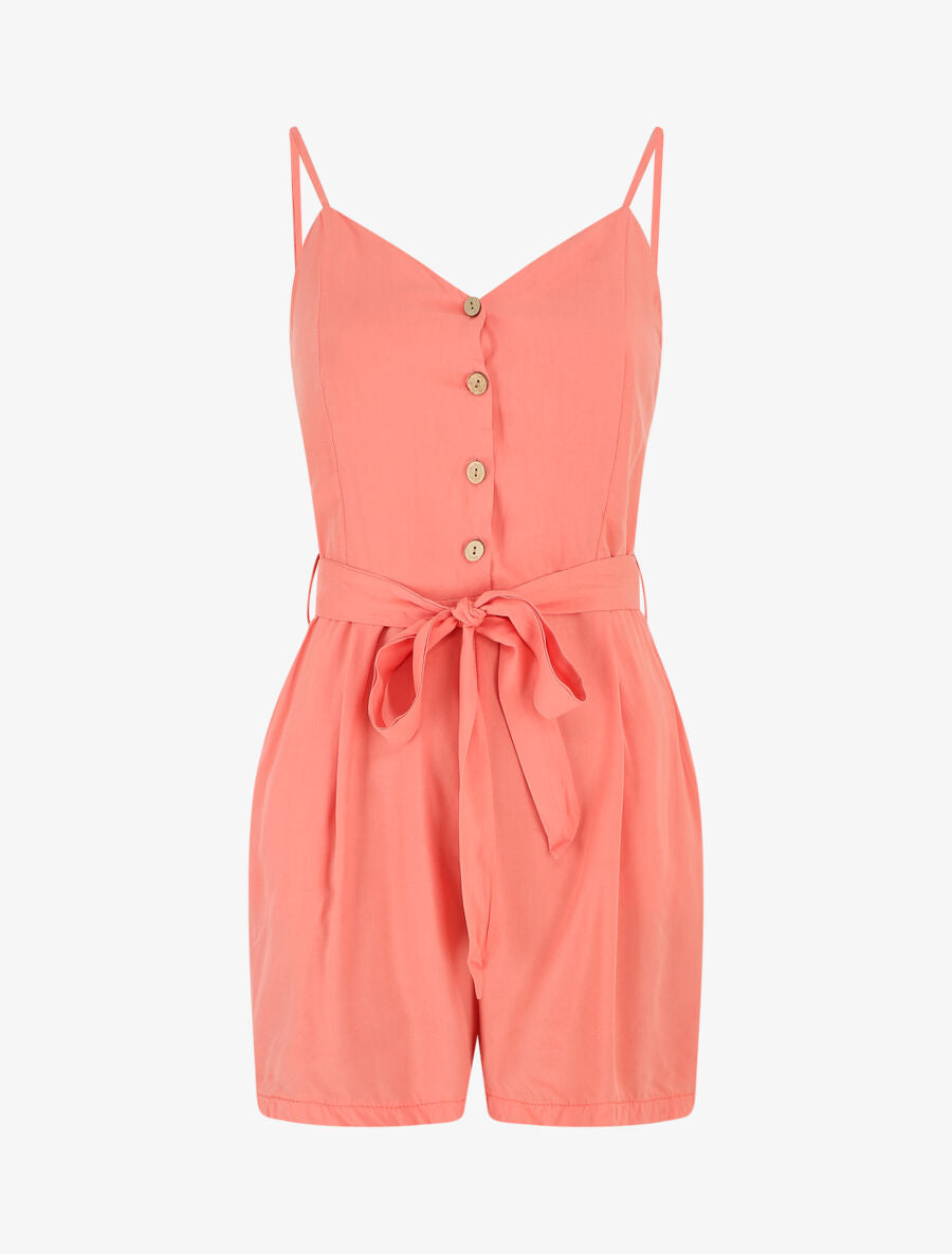 Combishort unie ceinturée - Rose saumon - 1