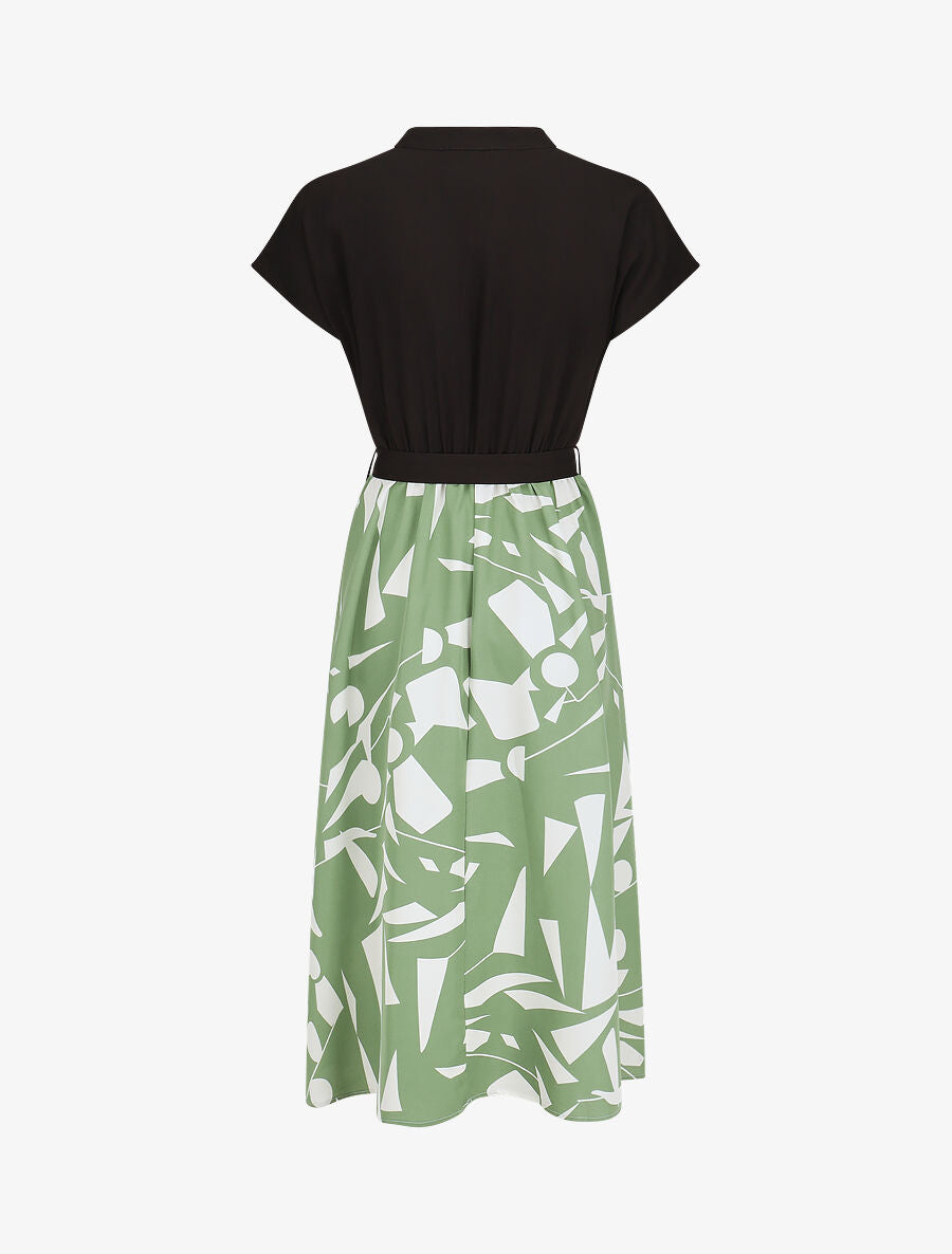 Robe longue élastiquée à jupe imprimé géométrique - Vert - 2