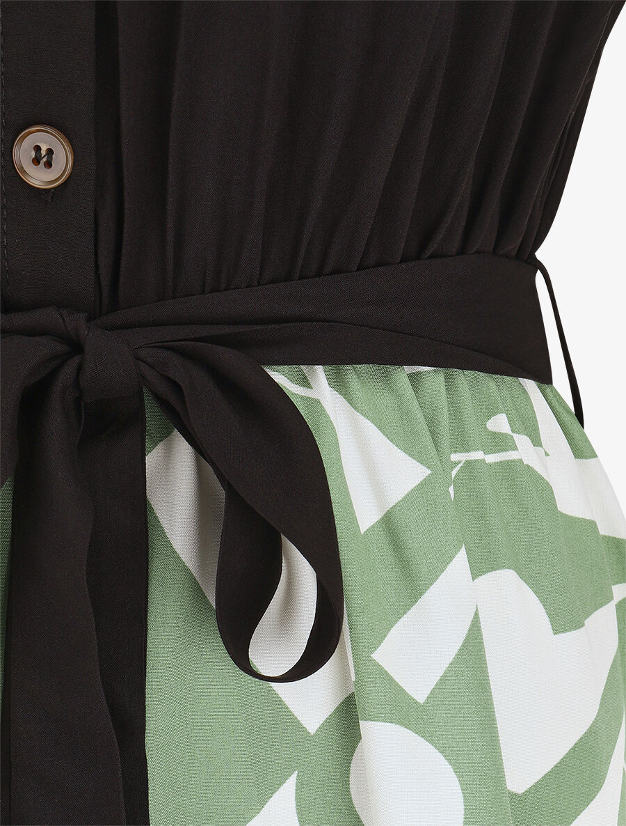 Robe longue élastiquée à jupe imprimé géométrique - Vert - 3