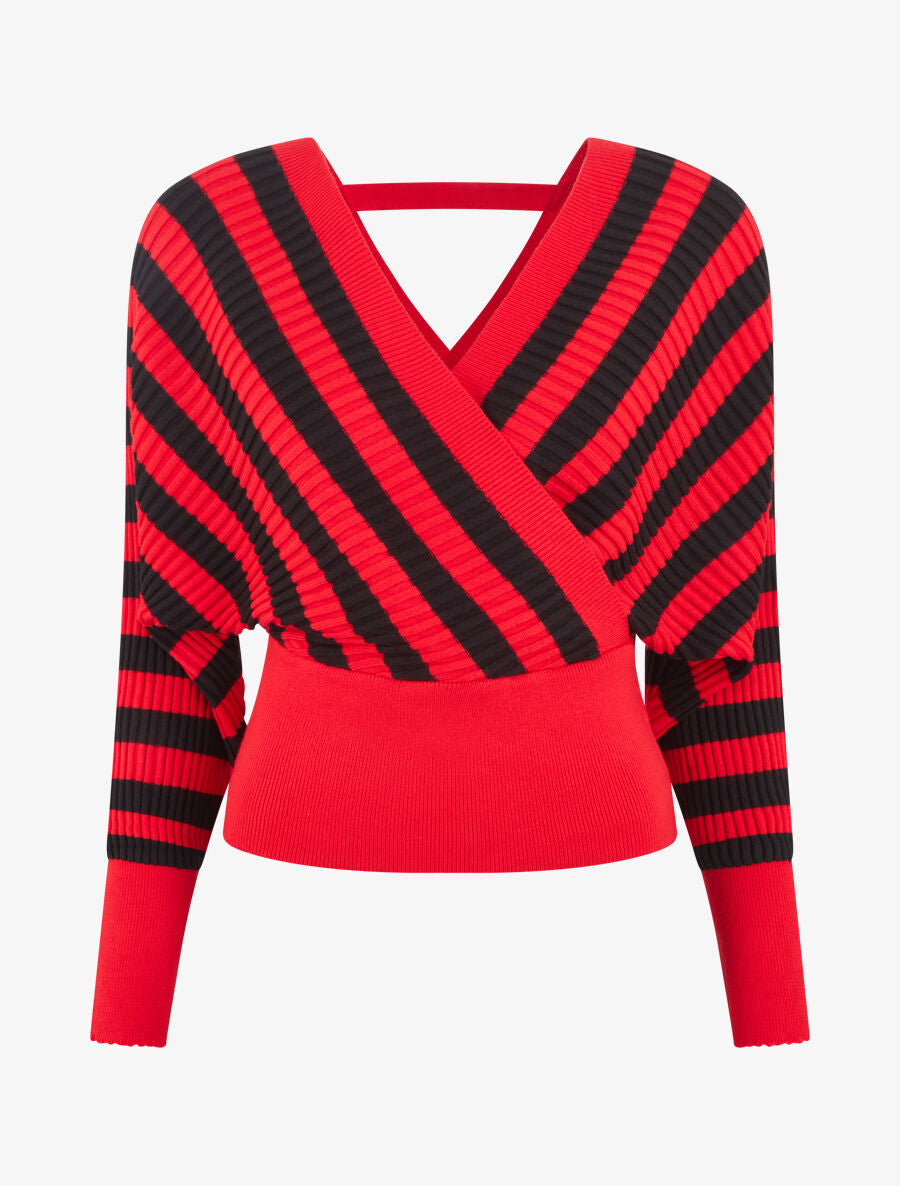 Pull cache-coeur à rayures - Rouge - 4