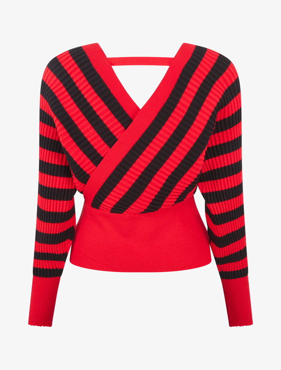 Pull cache-coeur à rayures - Rouge - 2