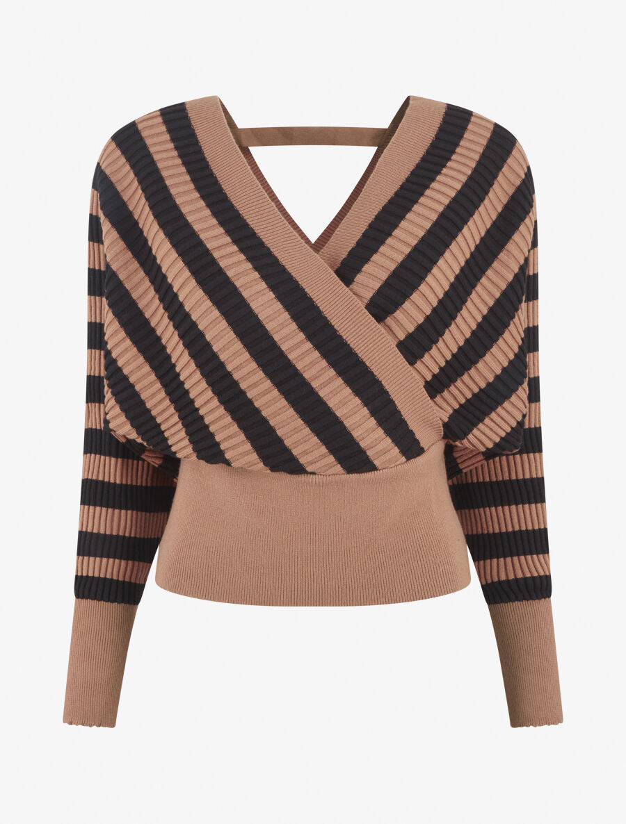 Pull cache-coeur à rayures - Marron - 1
