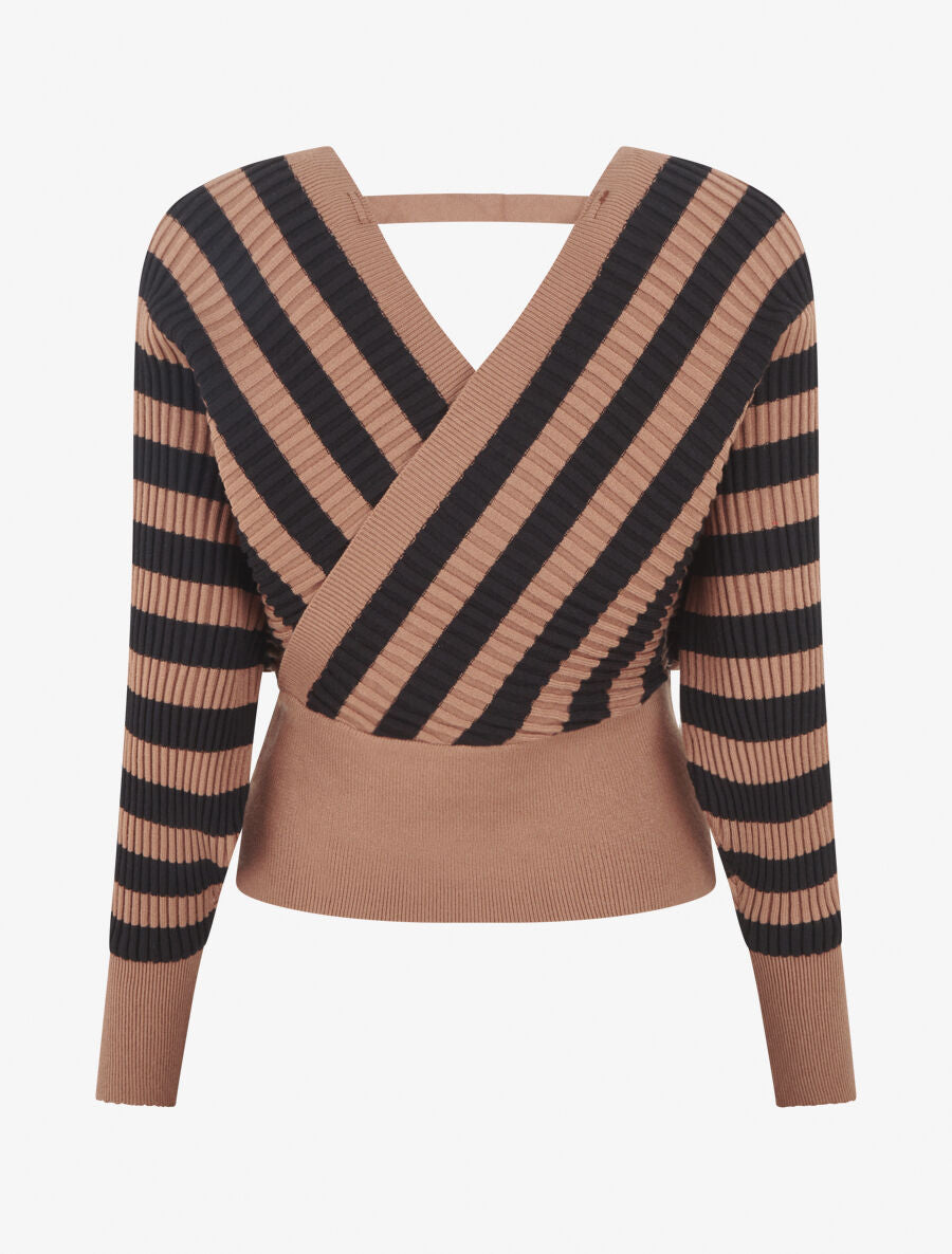 Pull cache-coeur à rayures - Marron - 2