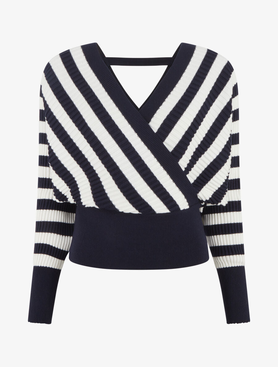Pull cache-coeur à rayures - Marine - 1
