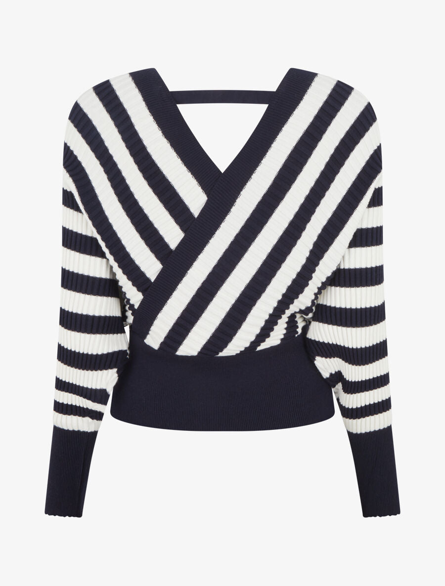 Pull cache-coeur à rayures - Marine - 2
