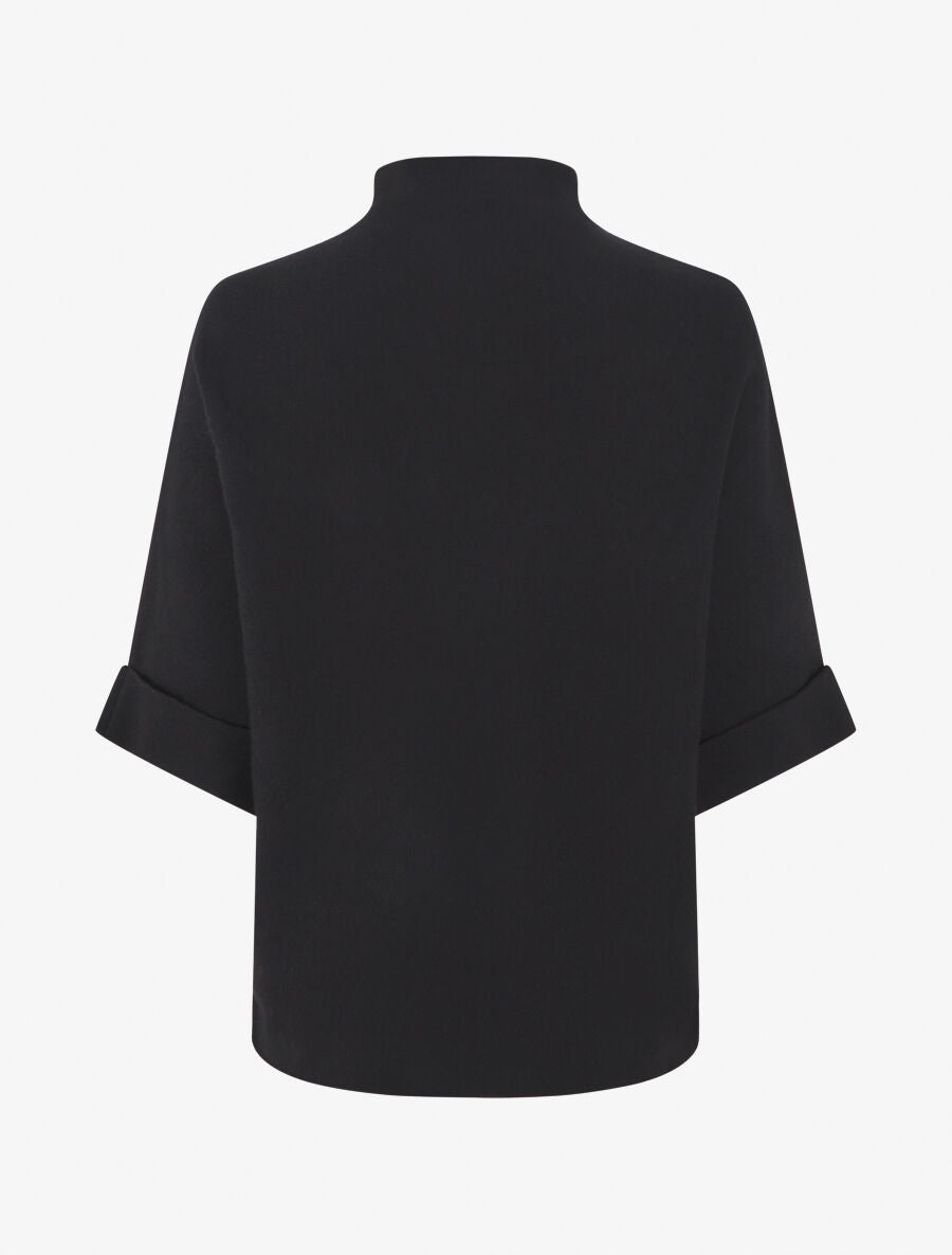 Pull ample manches 3/4 motif rose - Noir - 2