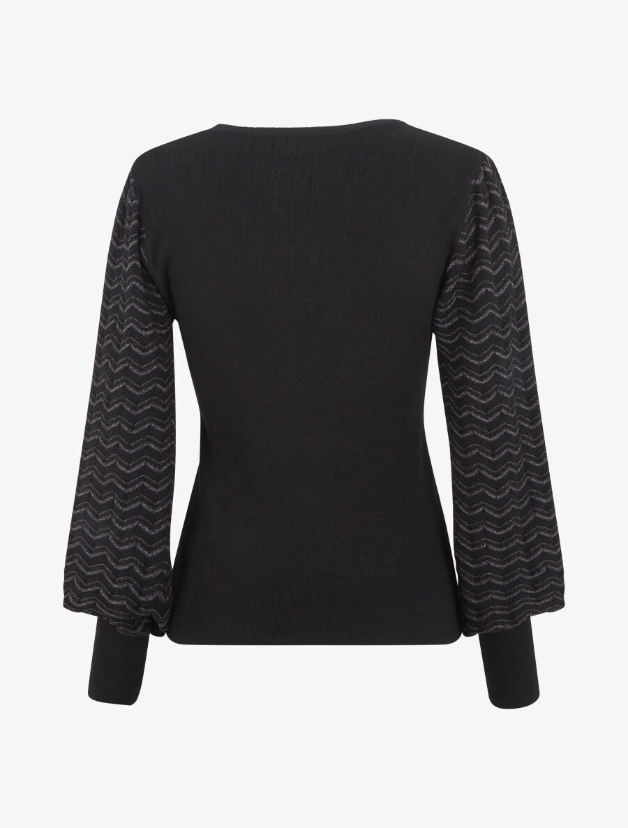 Pull à manches longues à motif zigzag irisé - Noir - 2