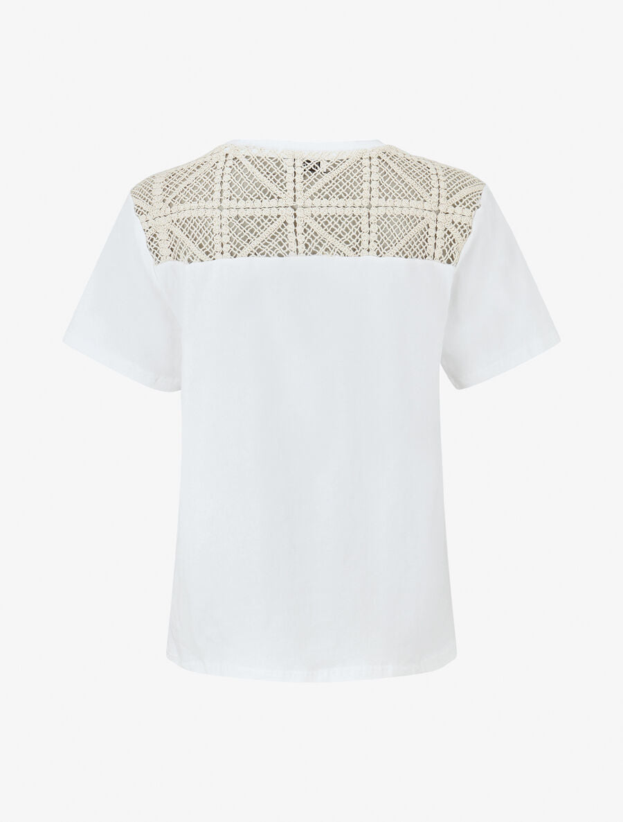 Top en coton à empiècements crochet - Blanc - 2