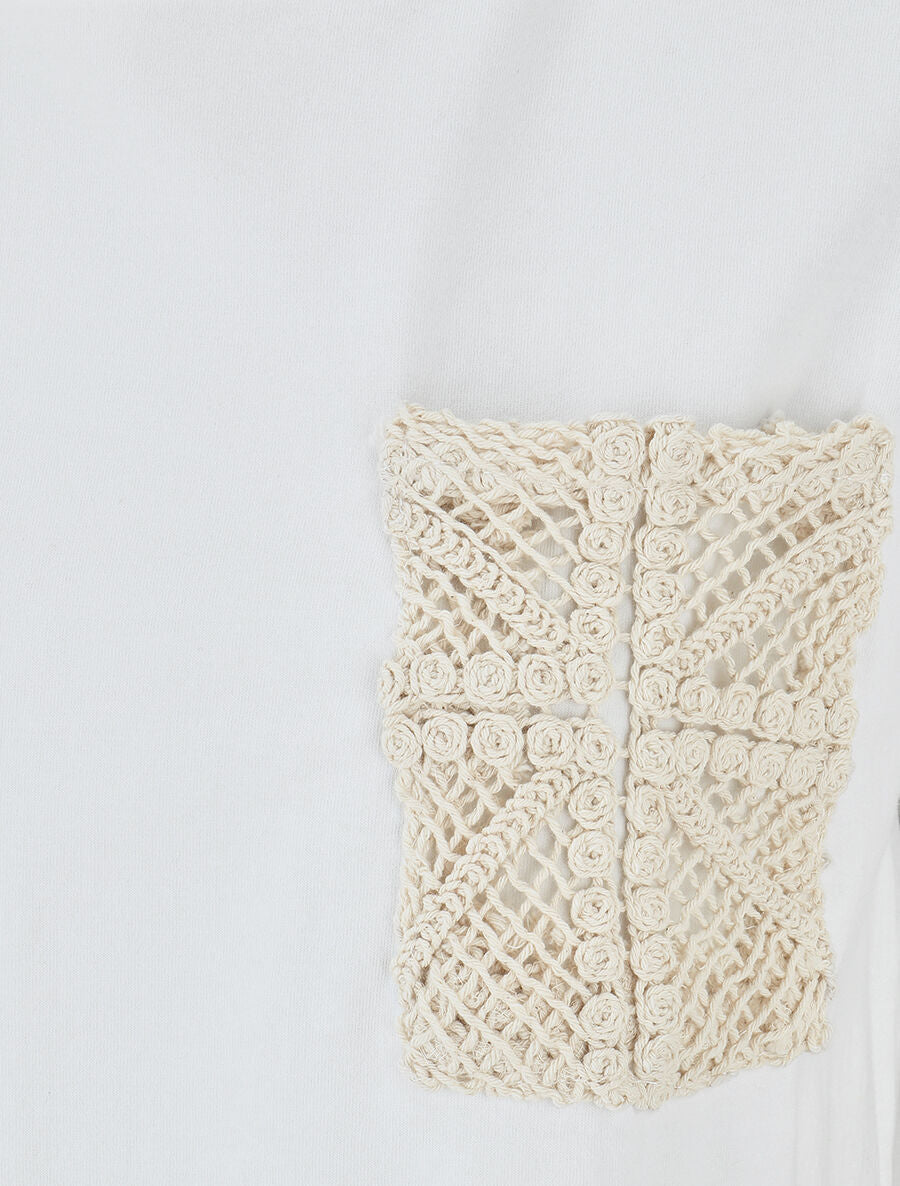 Top en coton à empiècements crochet - Blanc - 3