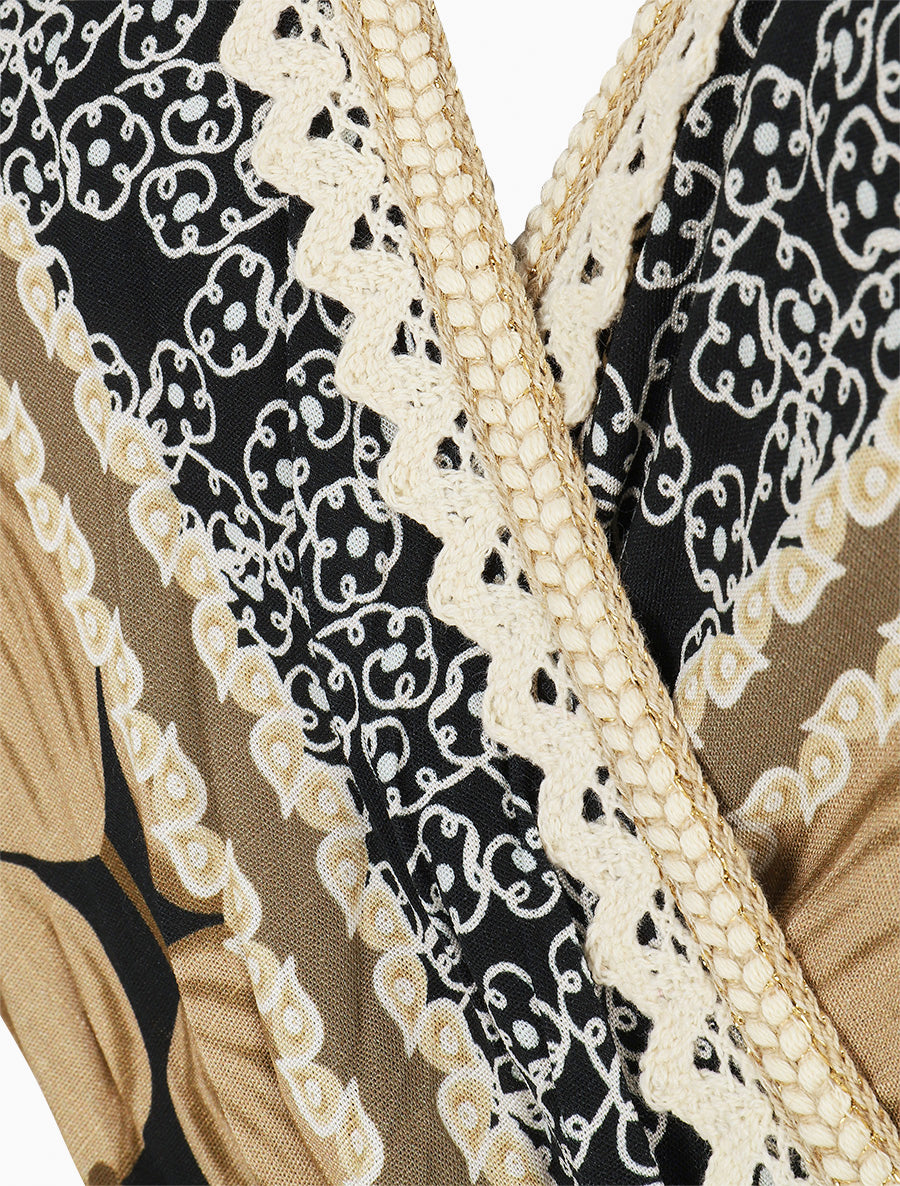 Robe mi-longue à bretelles imprimé arabesque - Noir - 3