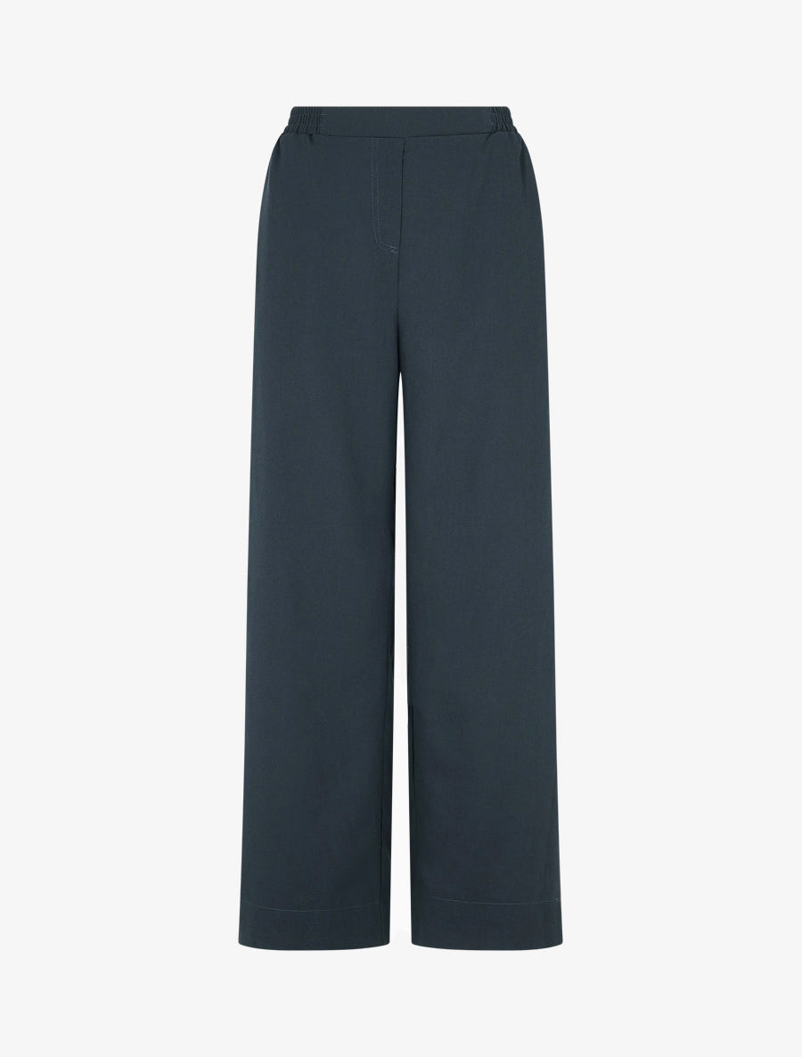 Pantalon uni droit effet lin - Bleu pétrole - 1