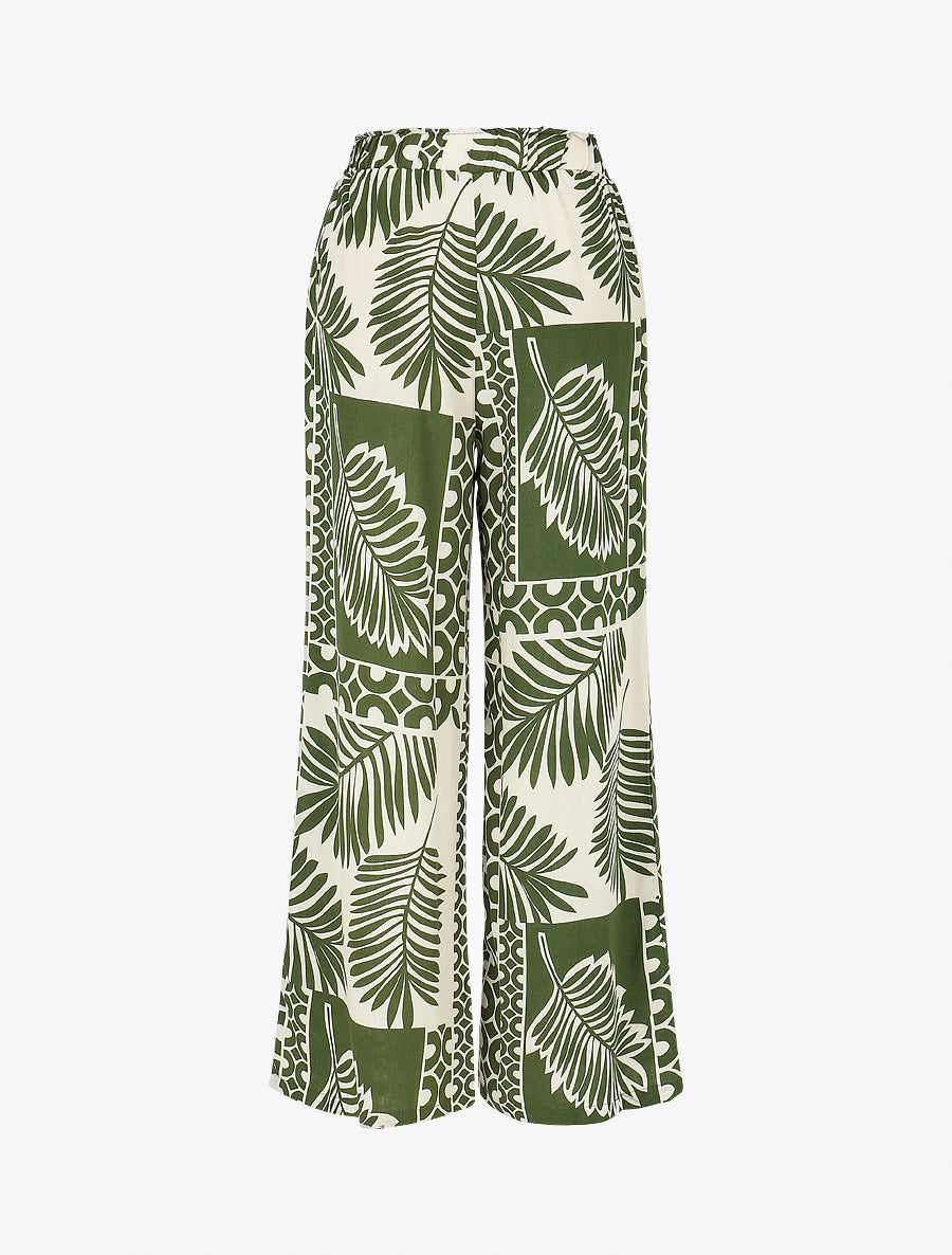 Pantalon droit taille haute imprimé tropical - Kaki - 2