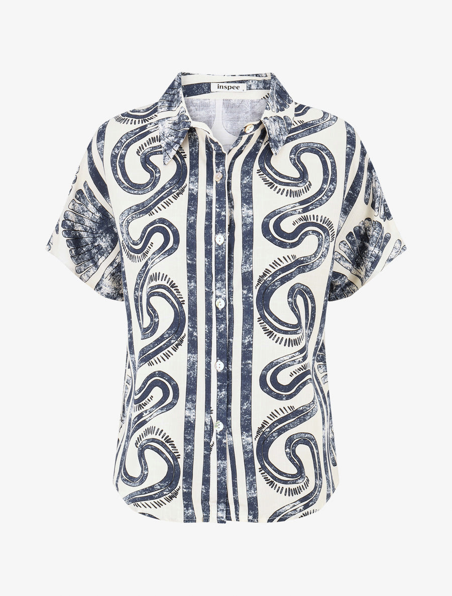 Chemise ample manches courtes imprimé fantaisie - Marine - 1