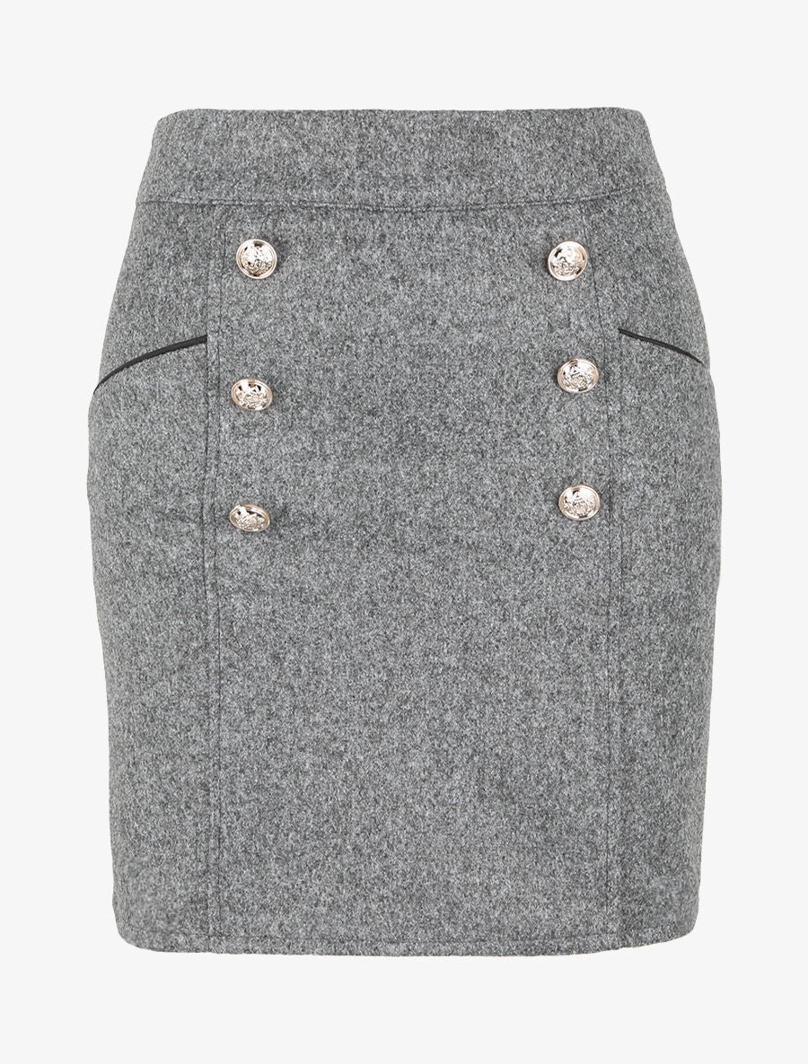 Jupe en laine mélangée à boutons stylisés - Gris foncé - 1
