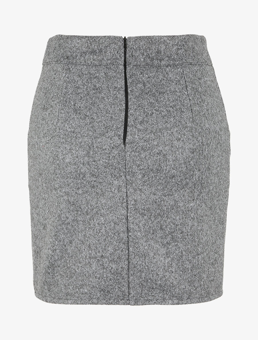 Jupe en laine mélangée à boutons stylisés - Gris foncé - 2