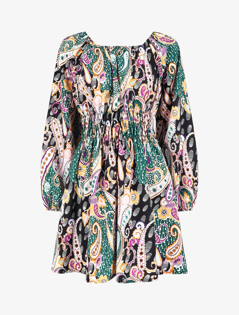 Robe patineuse à imprimé cachemire - Noir - 1