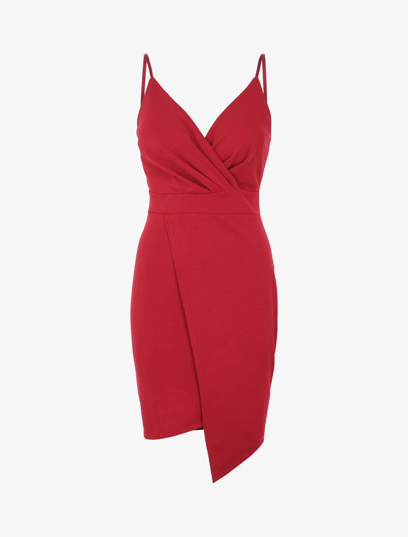 Robe cache-coeur asymétrique à fines bretelles - Bordeaux - 1