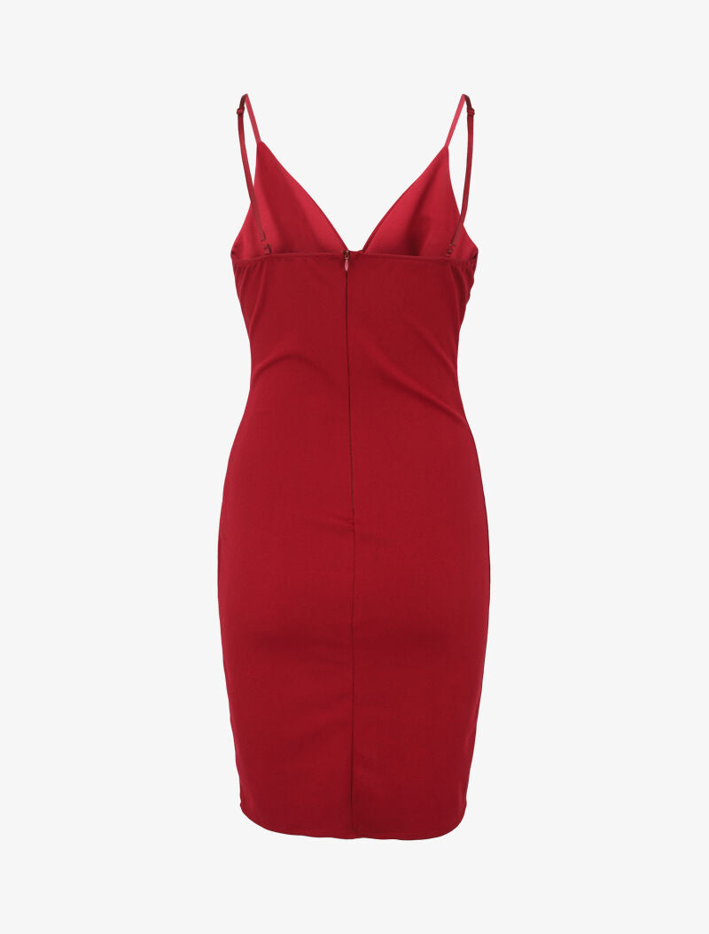 Robe cache-coeur asymétrique à fines bretelles - Bordeaux - 2