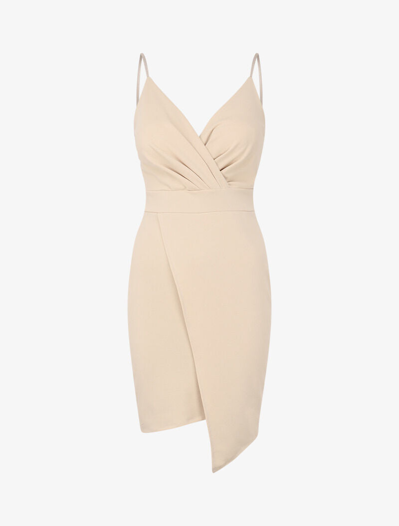 Robe cache-coeur asymétrique à fines bretelles - Beige - 1