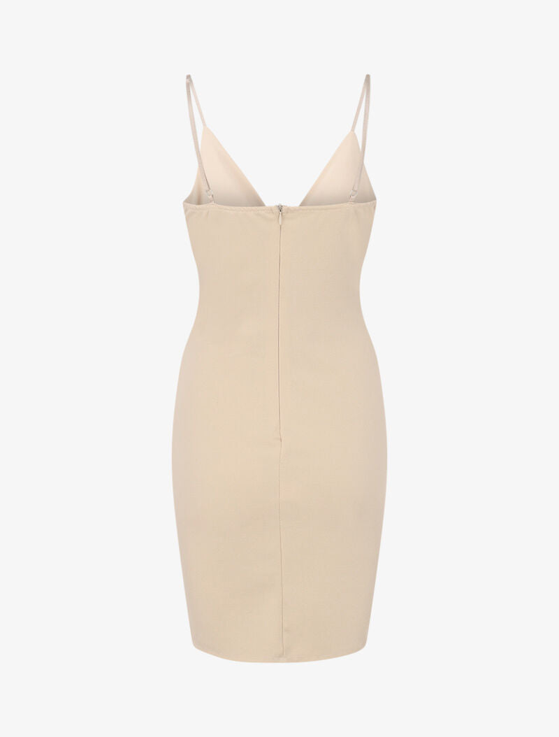 Robe cache-coeur asymétrique à fines bretelles - Beige - 2