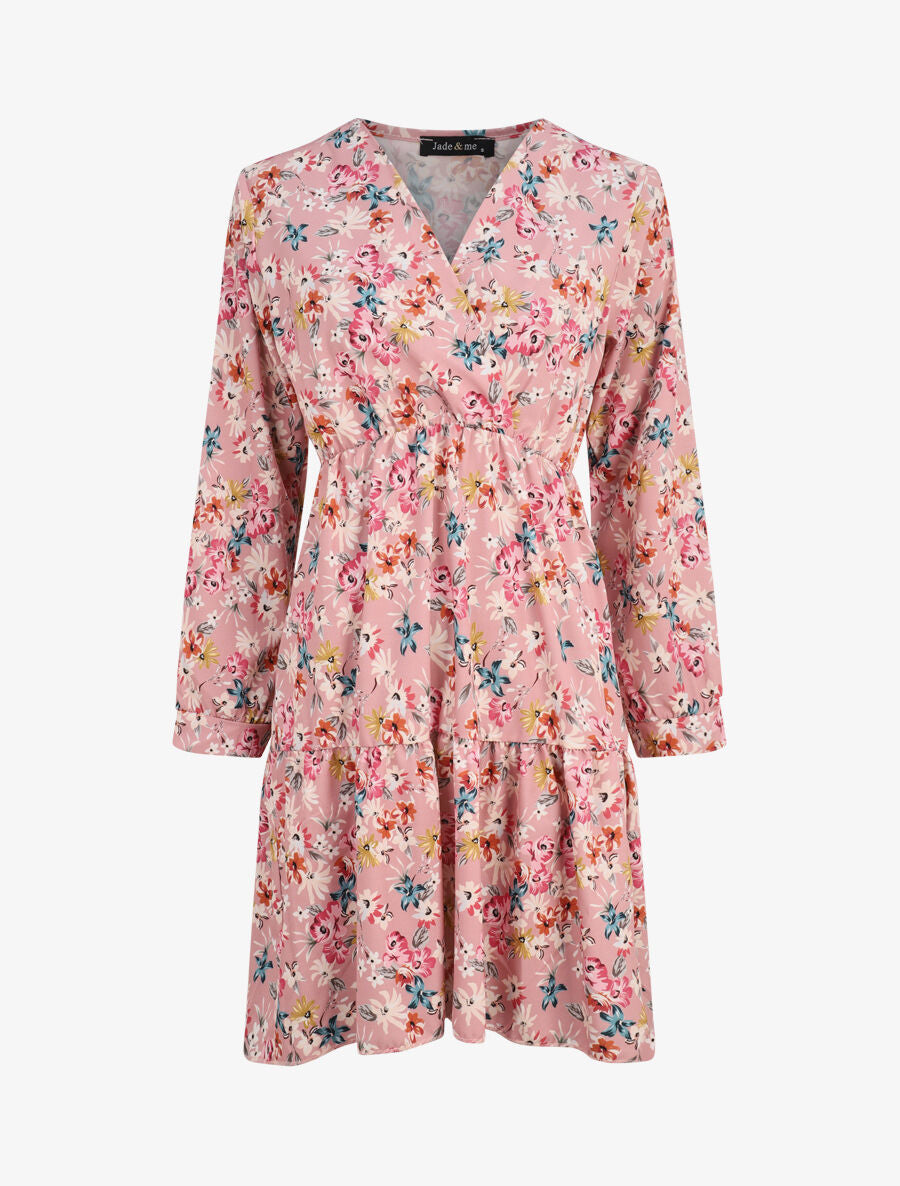 Robe patineuse fleurie à col cache-coeur - Rose poudré - 4